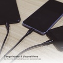 Cable cargador 3 en 1 (USB Tipo C, conector Lightning y micro USB) nylon trenzado 1,2M 
