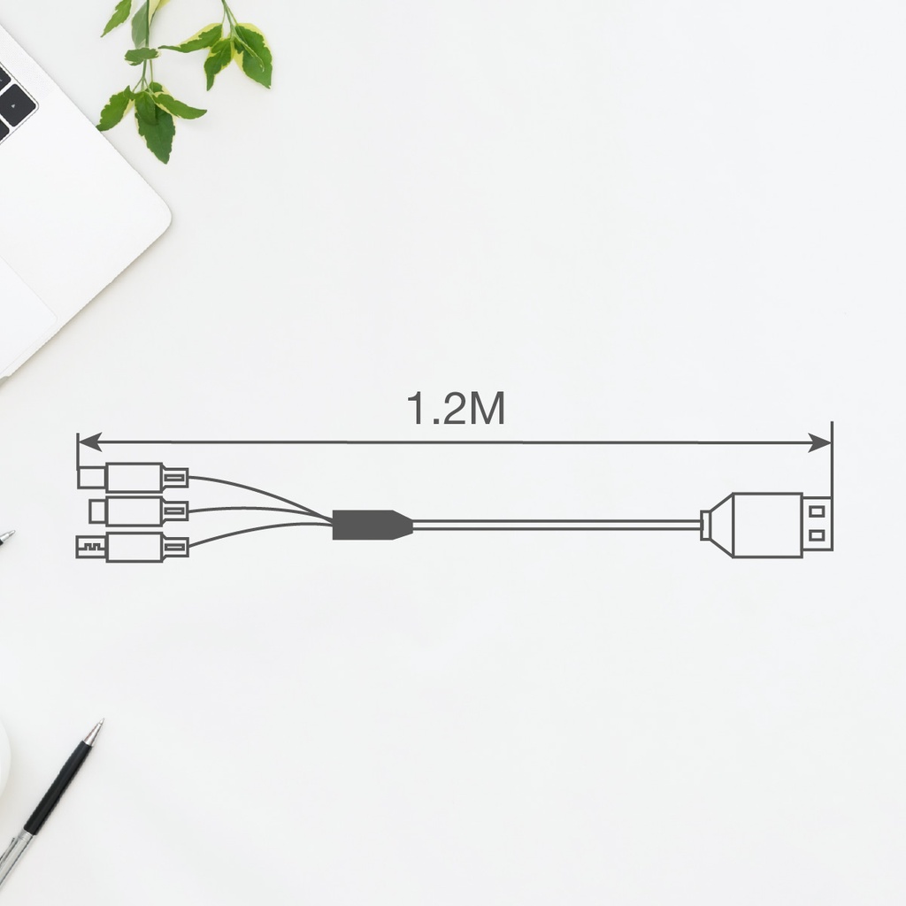 Cable cargador 3 en 1 (USB Tipo C, conector Lightning y micro USB) nylon trenzado 1,2M 