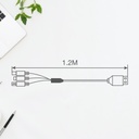 Cable cargador 3 en 1 (USB Tipo C, conector Lightning y micro USB) nylon trenzado 1,2M 