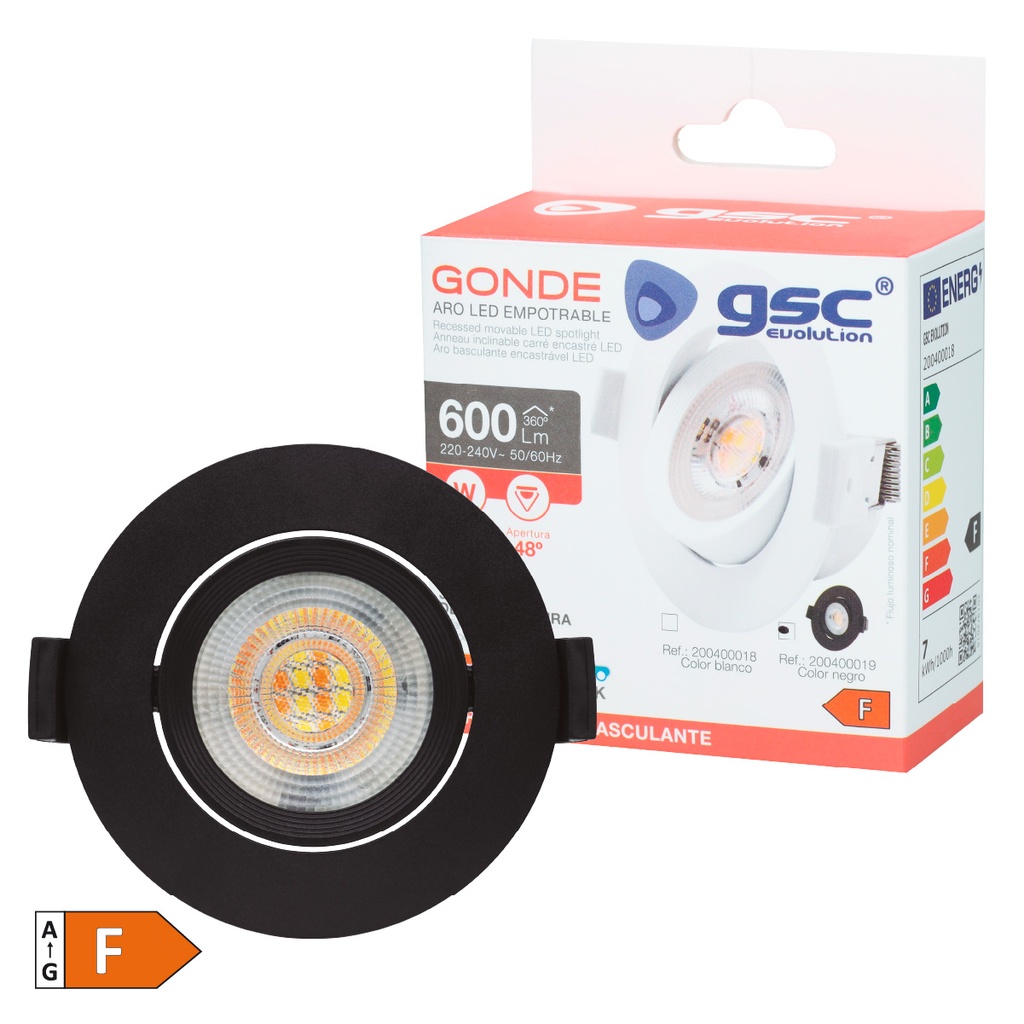 Aro basculante redondo empotrable LED Gonde 7W 3000-4000-6500K Negro 