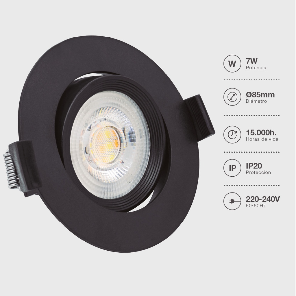 Aro basculante redondo empotrable LED Gonde 7W 3000-4000-6500K Negro 