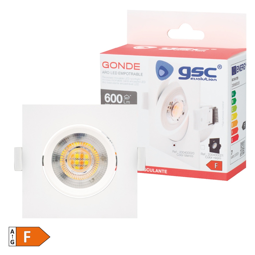 Aro basculante cuadrado empotrable LED Gonde 7W 3000-4000-6500K Blanco 