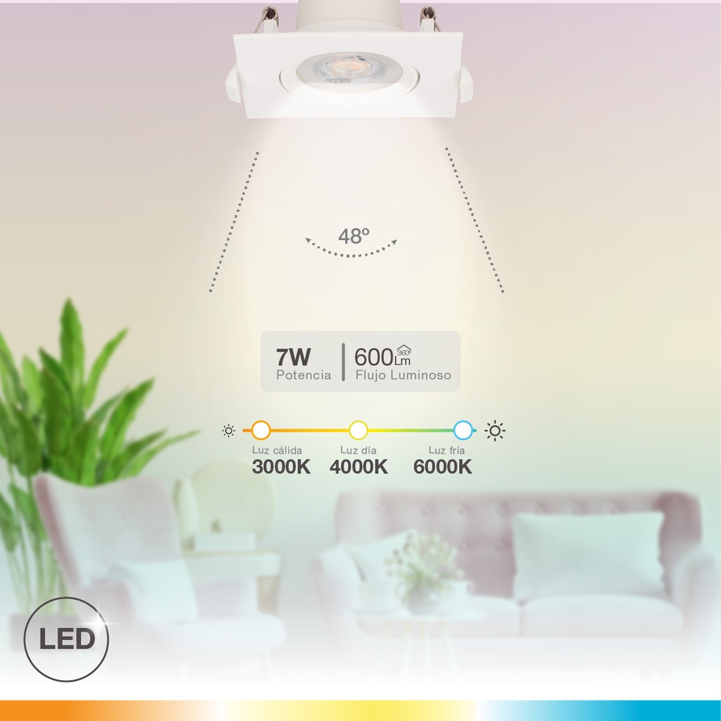 Aro basculante cuadrado empotrable LED Gonde 7W 3000-4000-6500K Blanco 