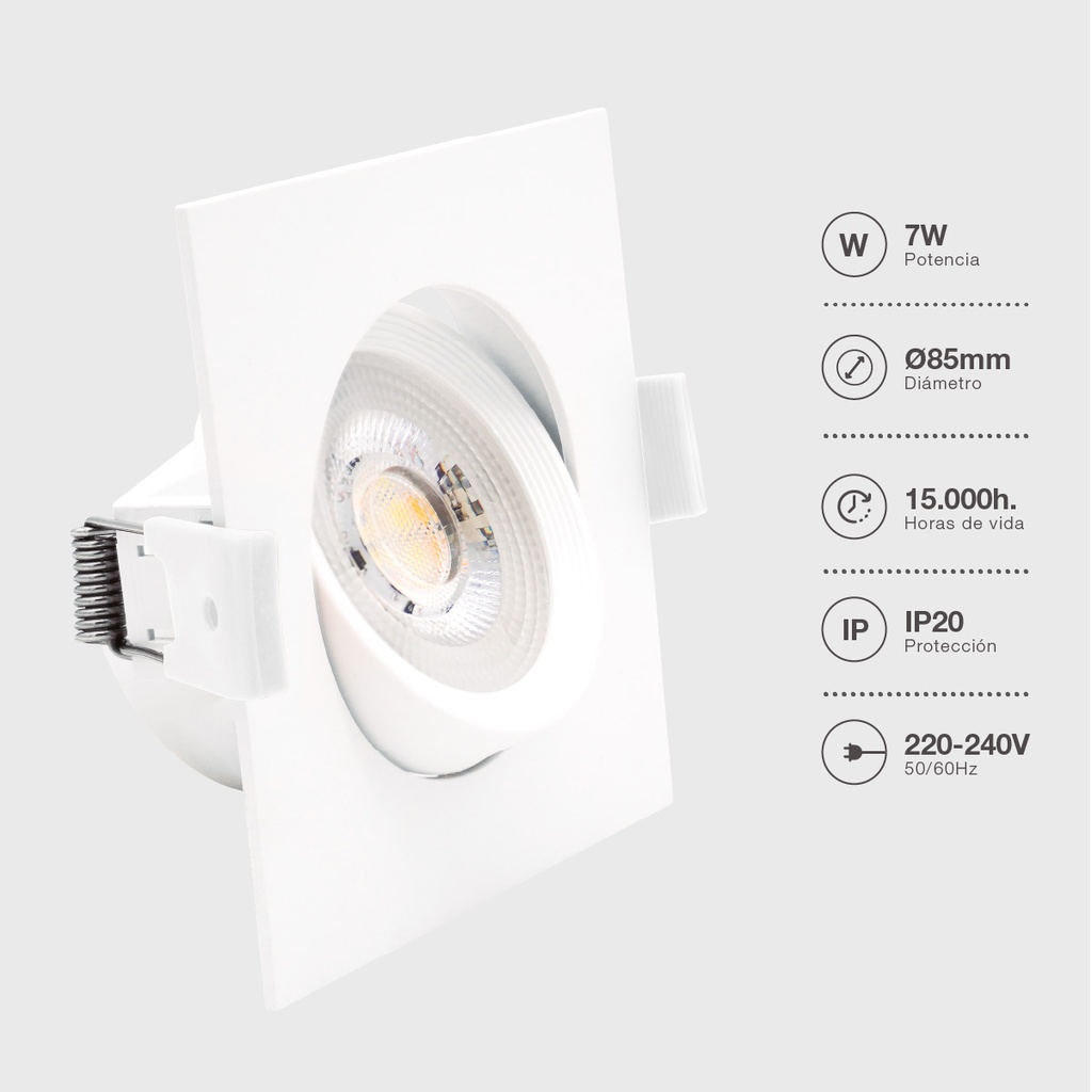 Aro basculante cuadrado empotrable LED Gonde 7W 3000-4000-6500K Blanco 