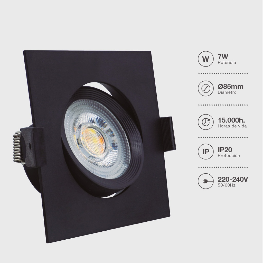 Aro basculante cuadrado empotrable LED Gonde 7W 3000-4000-6500K Negro 