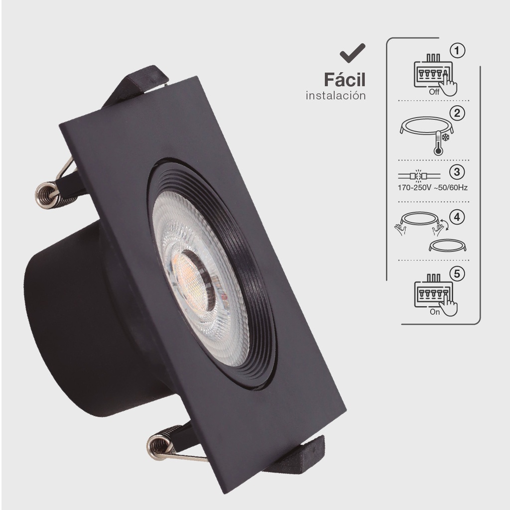 Aro basculante cuadrado empotrable LED Gonde 7W 3000-4000-6500K Negro 