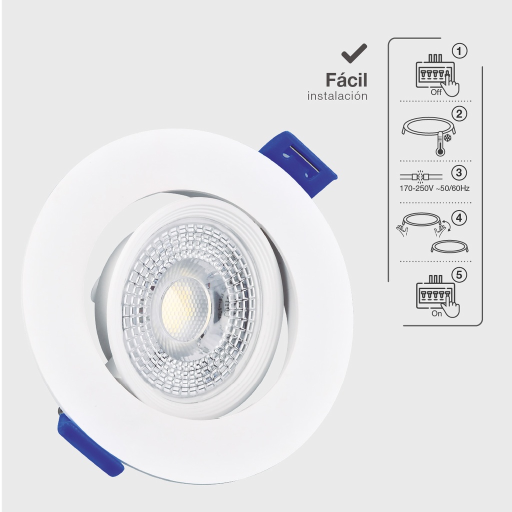Aro basculante redondo empotrable LED Cumbo 7W 4000K Blanco 