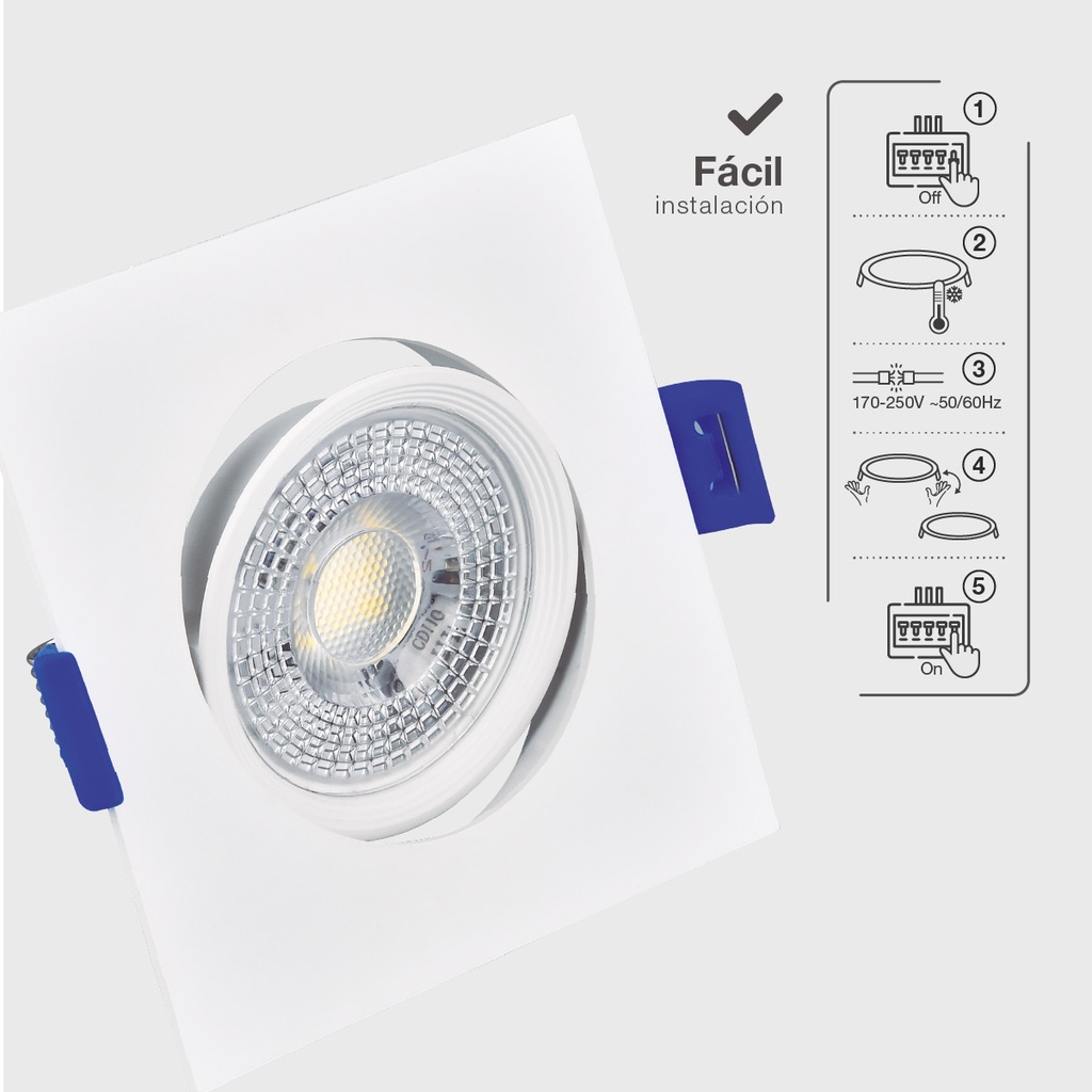 Aro basculante cuadrado empotrable LED Cumbo 7W 6500K Blanco 