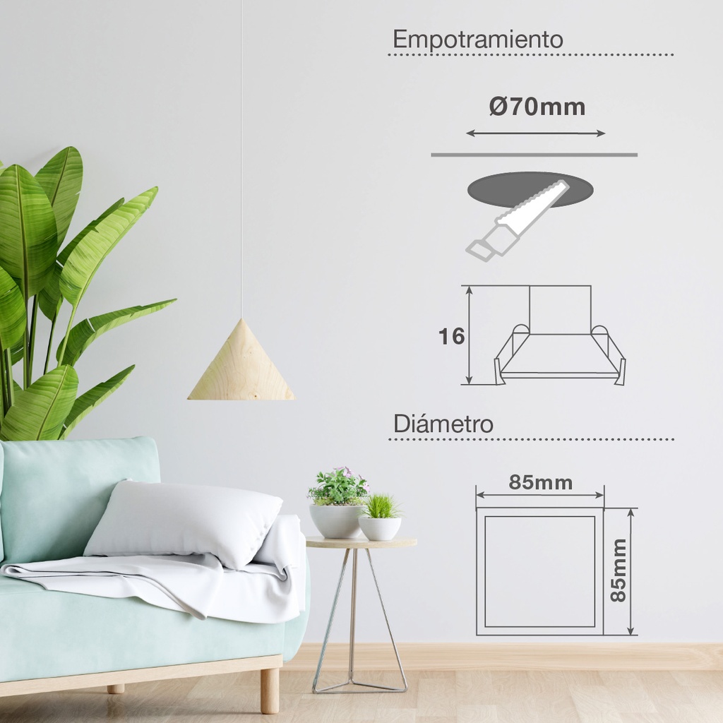 Aro basculante cuadrado empotrable LED Cumbo 7W 6500K Blanco 