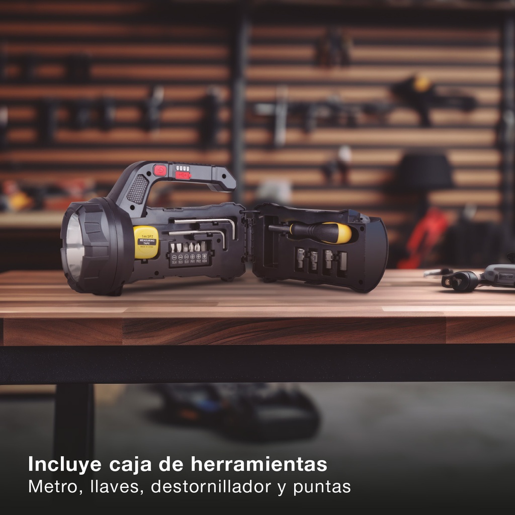 Linterna multiusos 10W con caja de herramientas recargable USB 