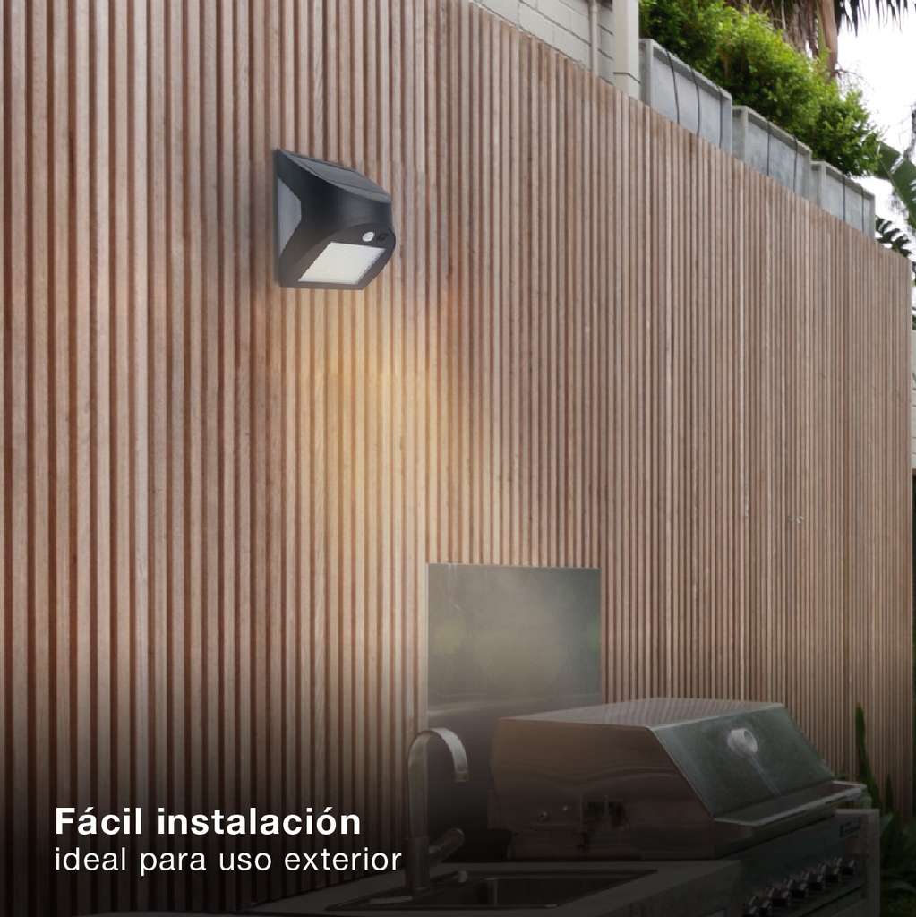Aplique solar LED Kolam con sensor de movimiento y crepuscular 3W 4000K Negro