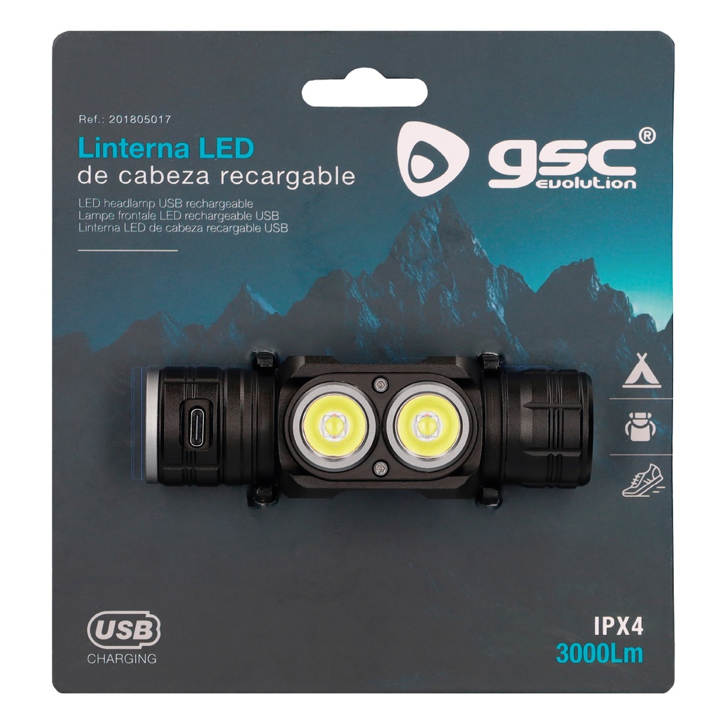Linterna LED de cabeza recargable USB 40W 3000lm