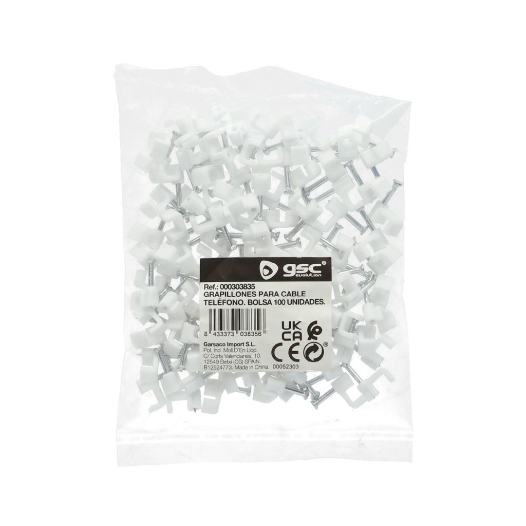 Bolsa de 100 grapillones para cable teléfono