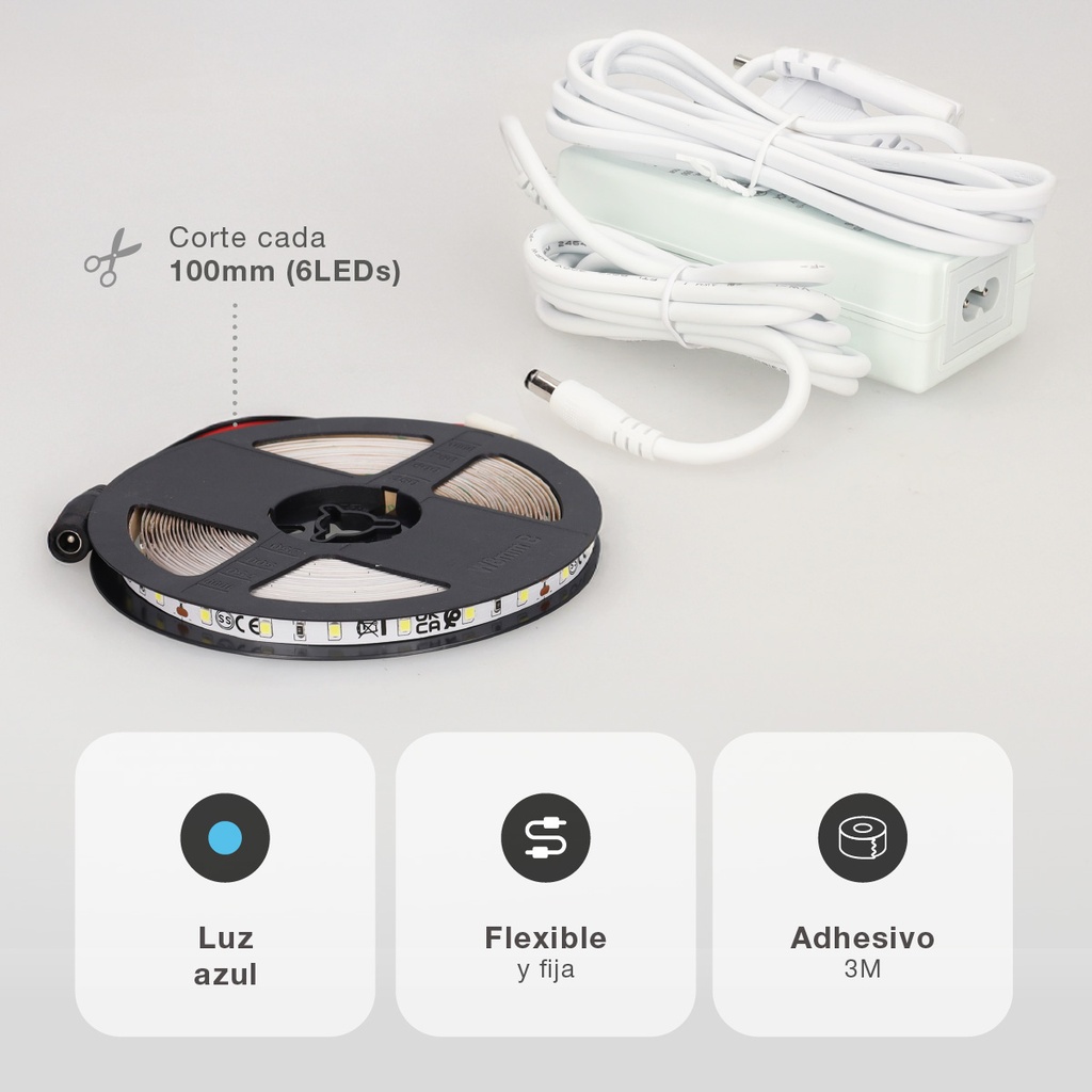 Kit 6,5M Tira de LED 6W/M IP20 Azul preparado