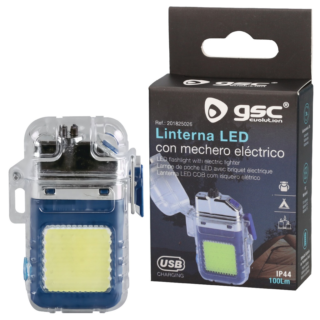 Linterna LED COB 2W con mechero eléctrico