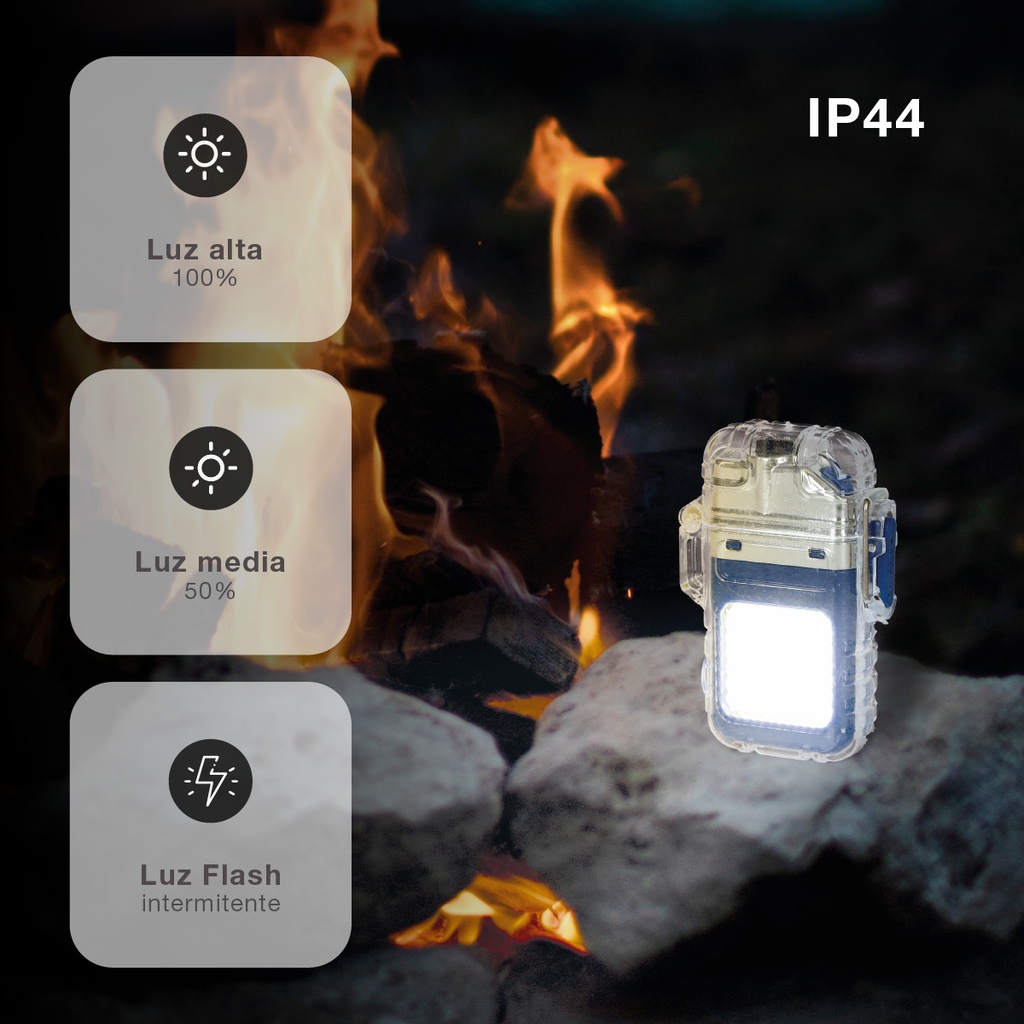 Linterna LED COB 2W con mechero eléctrico
