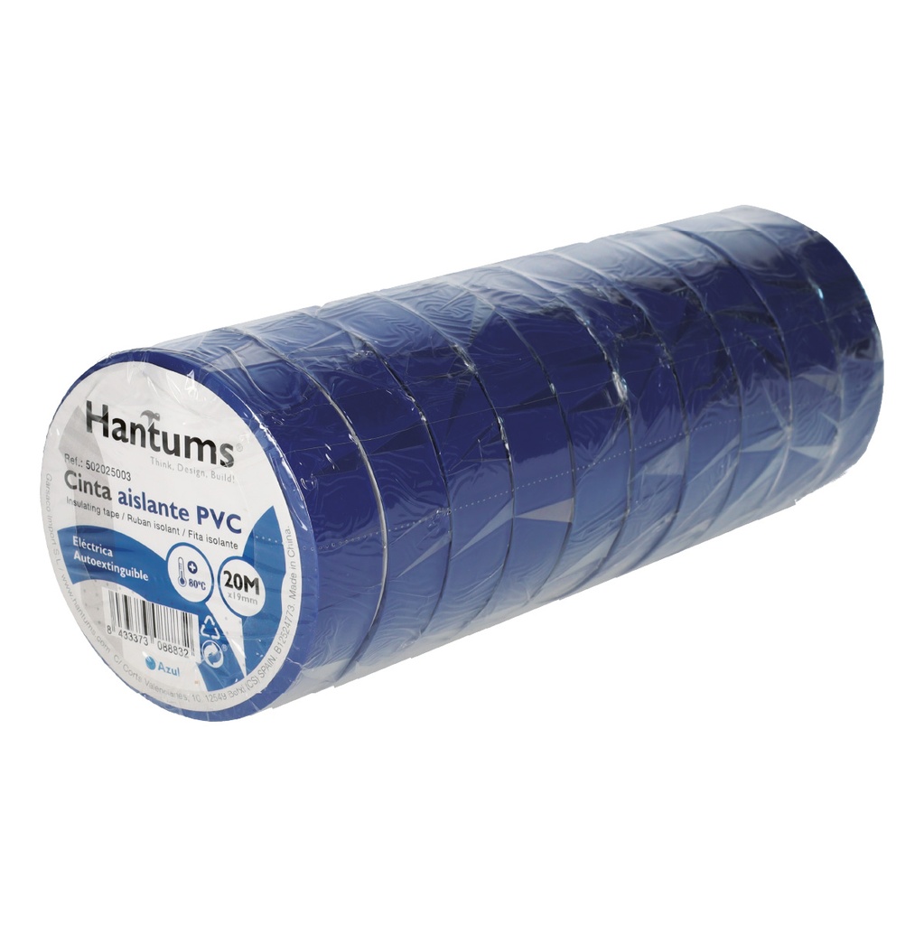 Cinta aislante eléctrica PVC 20M Azul - 10u retráctil
