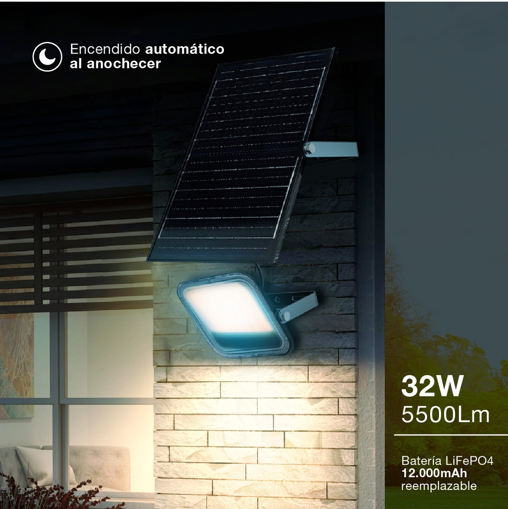 Proyector solar LED Pamol con sensor de movimiento y crepuscular 200W 6500K IP65 Negro