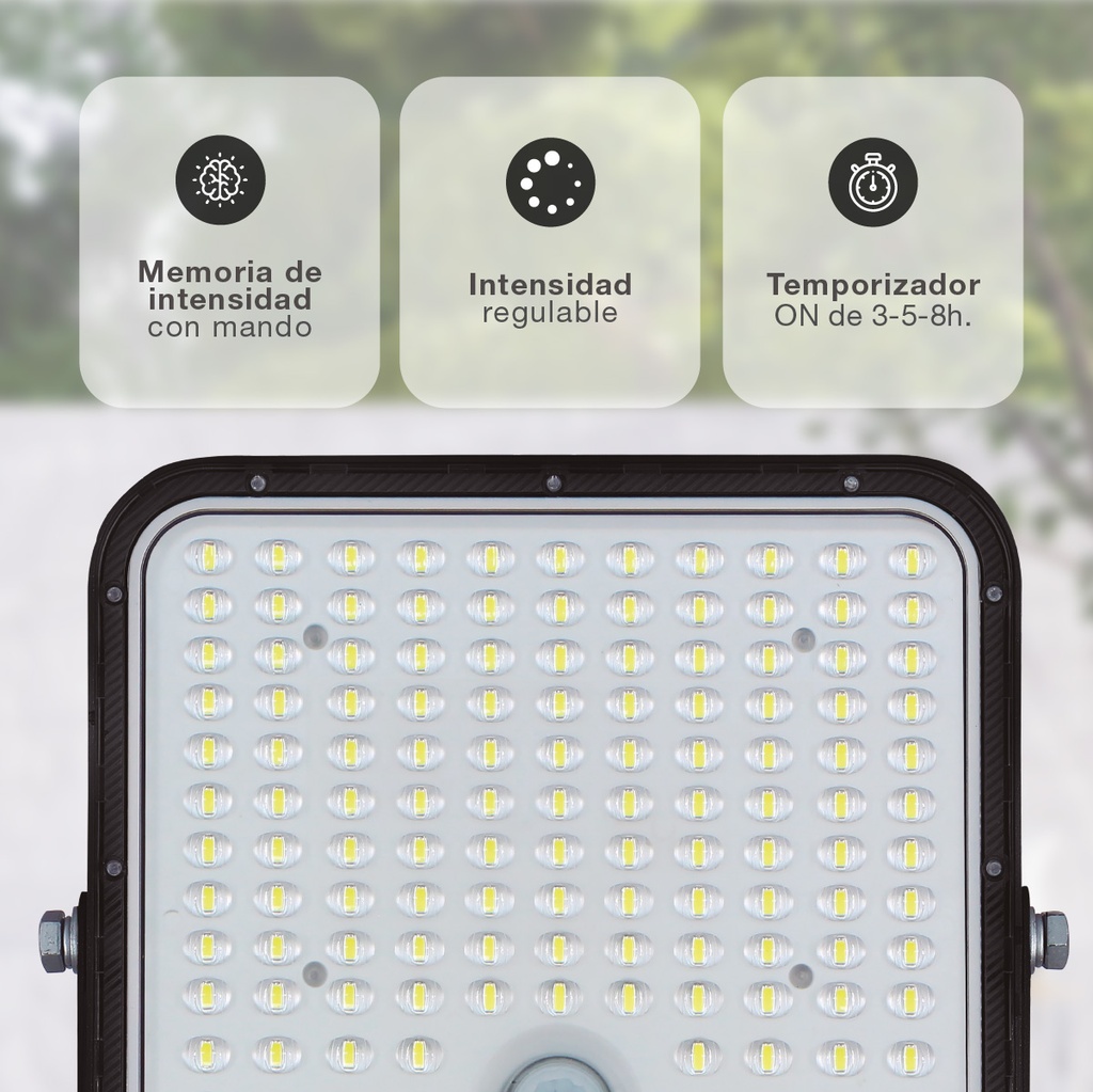 Proyector solar LED Pamol con sensor de movimiento y crepuscular 200W 6500K IP65 Negro