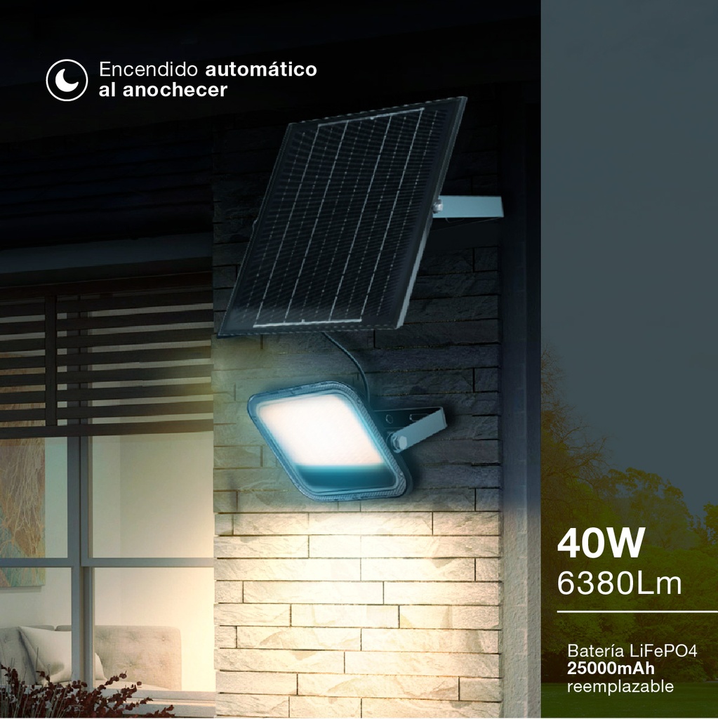Proyector solar LED Pamol con sensor de movimiento y crepuscular 300W 6500K IP65 Negro