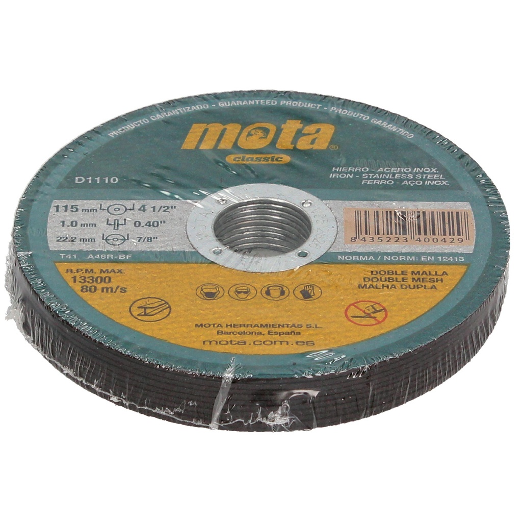 Pack 10 discos de corte de acero inoxidable 115x1x22.23mm