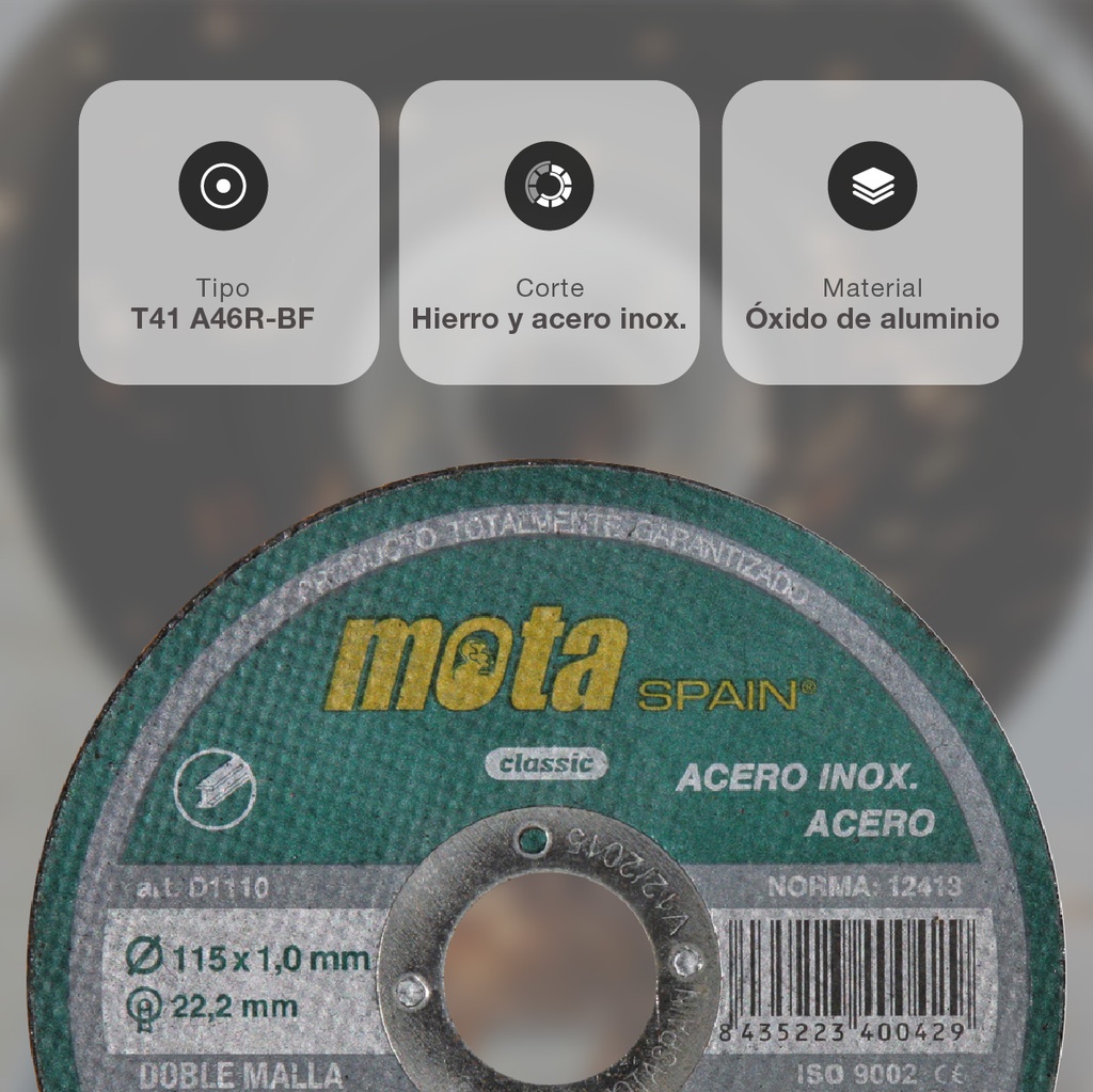 Pack 10 discos de corte de acero inoxidable 115x1x22.23mm