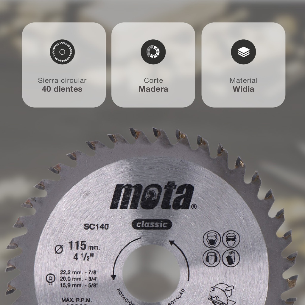 Sierra circular widia 115mm 40 dientes