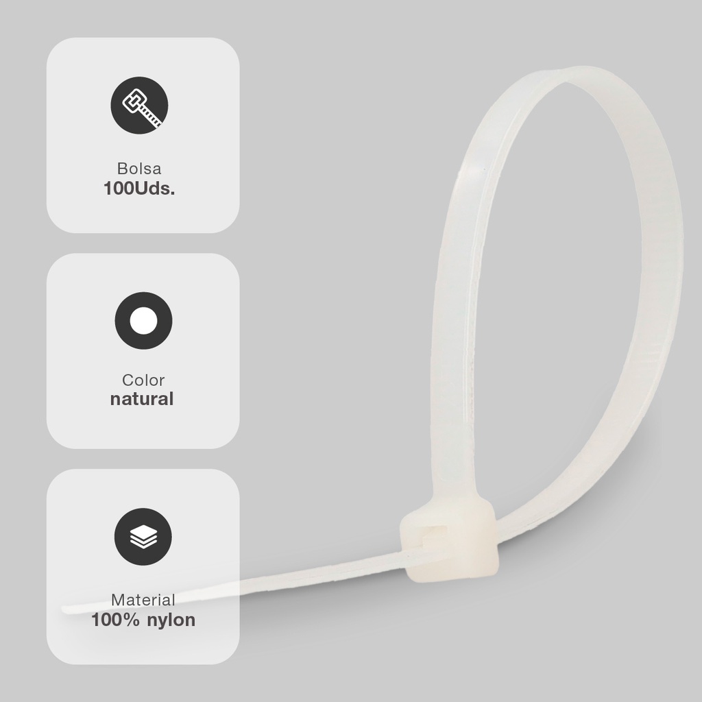 Bolsa 100u bridas 100% nylon 200x4.8mm Natural