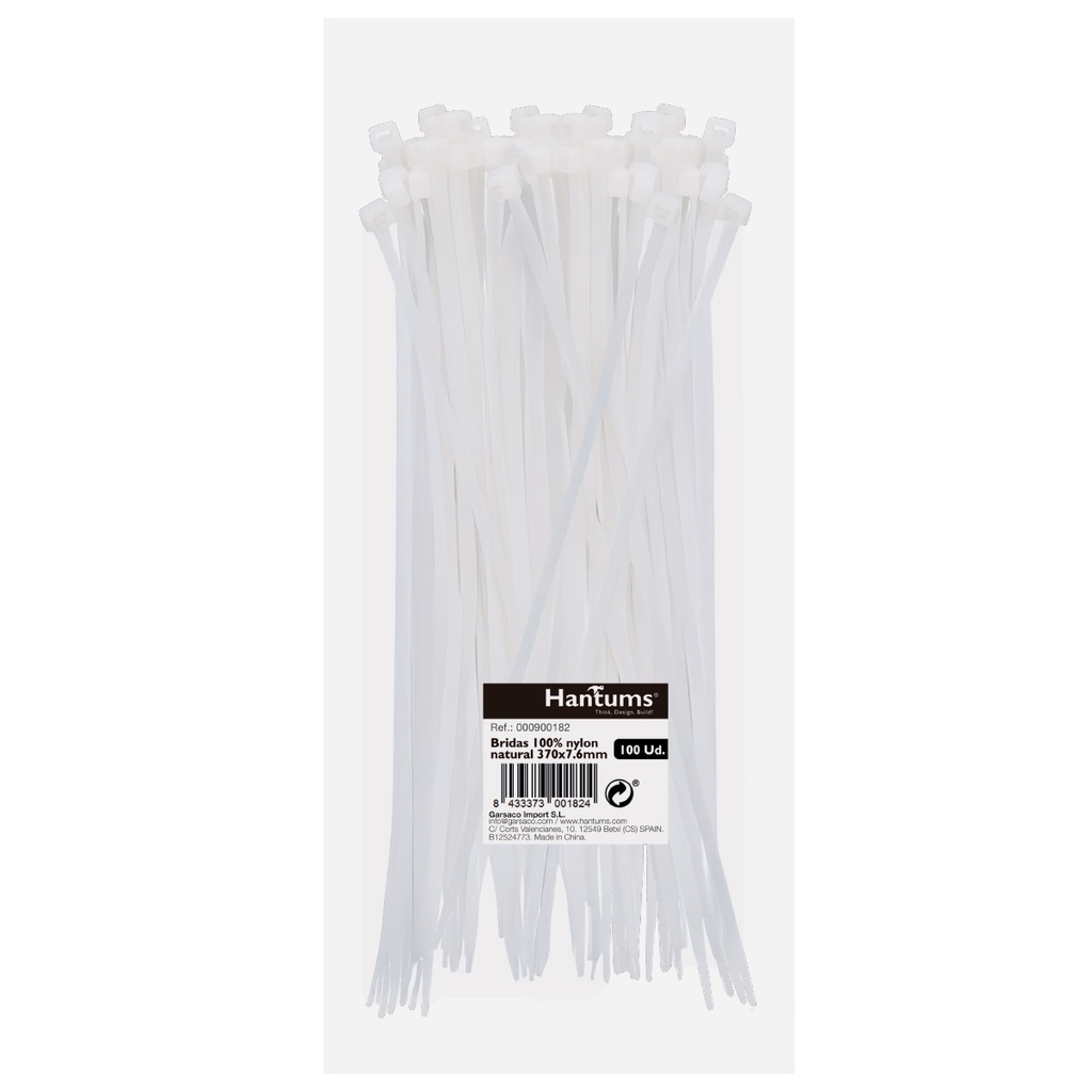 Bolsa 100u bridas 100% nylon 370x7.6mm Natural
