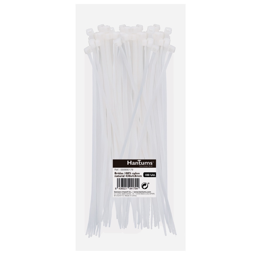 Bolsa 100u bridas 100% nylon 430x4.8mm Natural