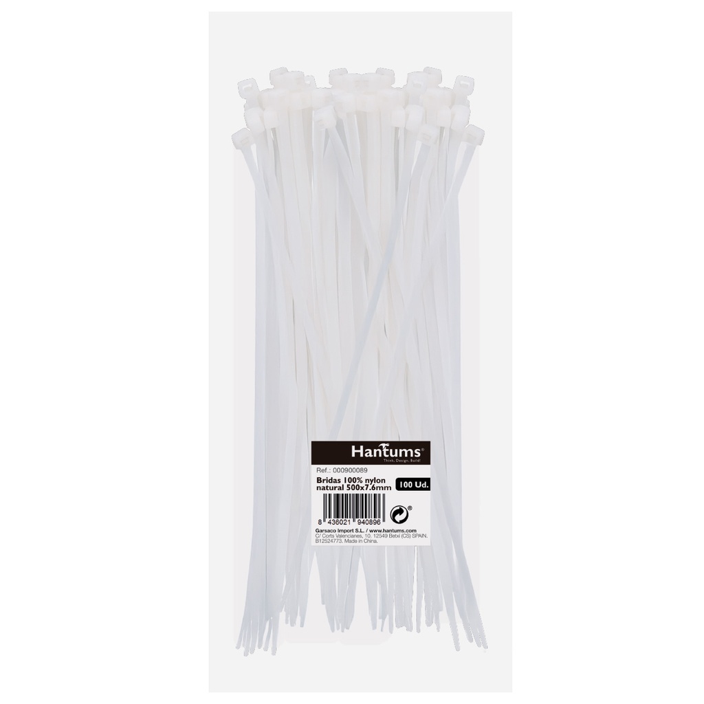 Bolsa 100u bridas 100% nylon 500x7.6mm Natural