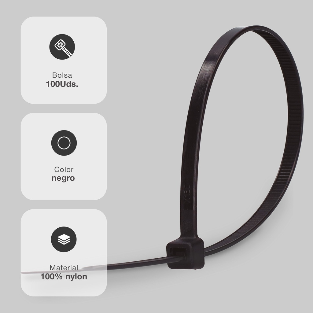 Bolsa 100u bridas 100% nylon 140x3.6mm Negro