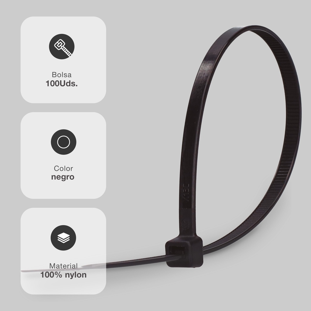Bolsa 100u bridas 100% nylon 300x3.6mm Negro