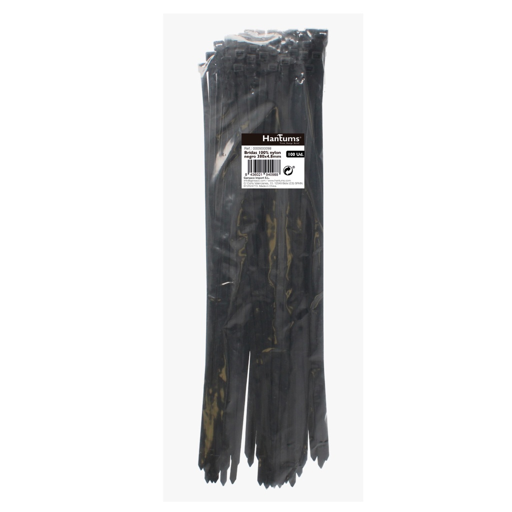Bolsa 100u bridas 100% nylon 380x4.8mm Negro