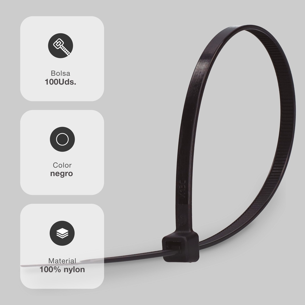 Bolsa 100u bridas 100% nylon 500x7.6mm Negro