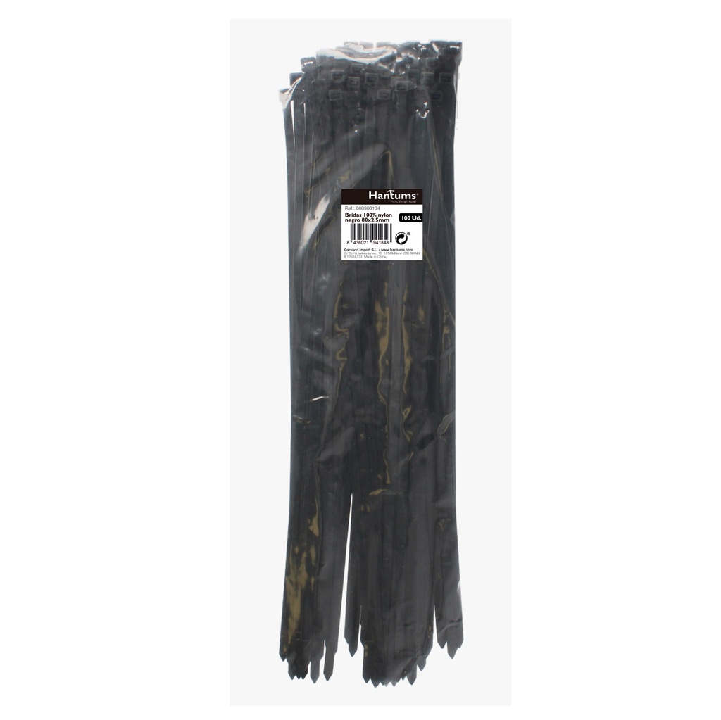 Bolsa 100u bridas 100% nylon 80x2.5mm Negro