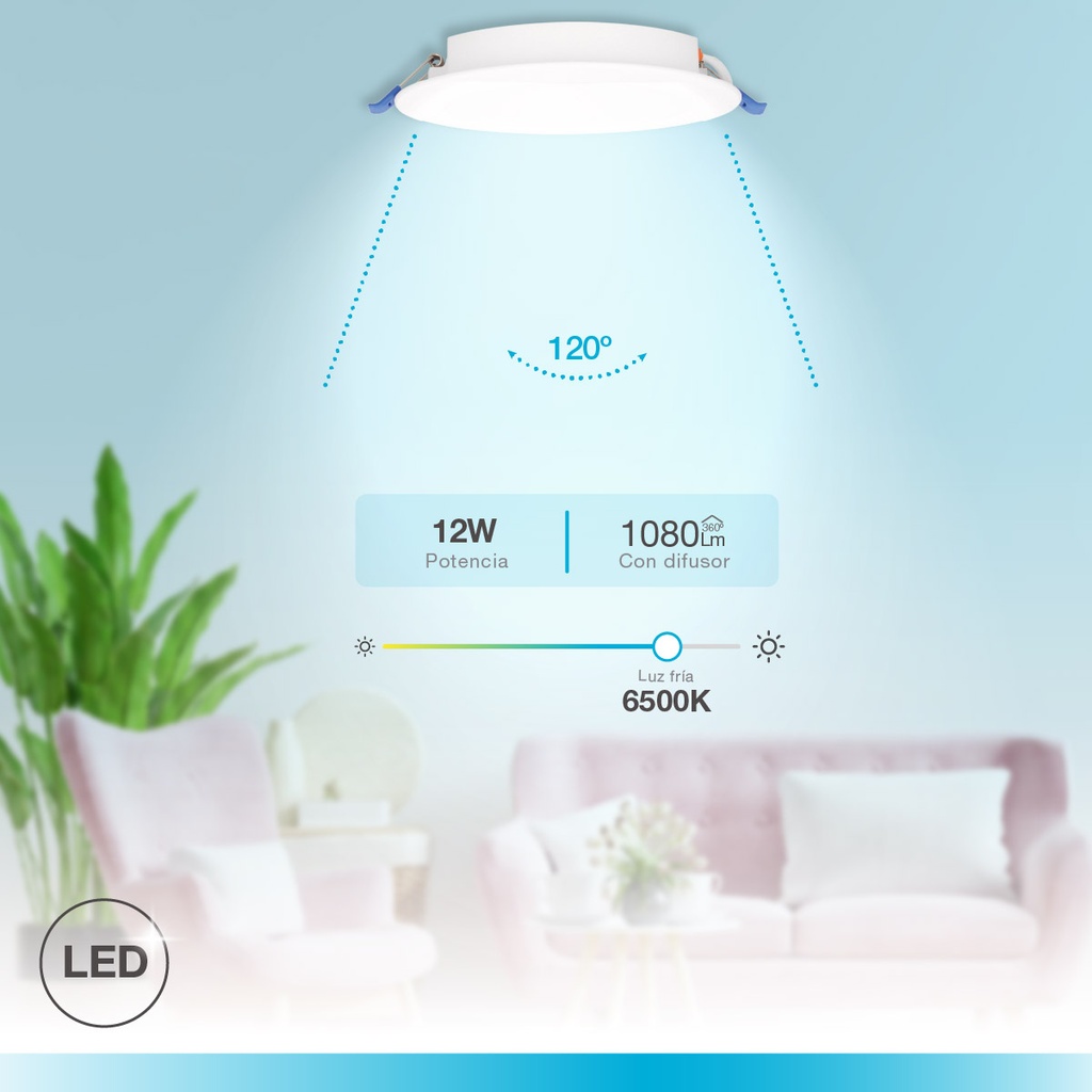 Downlight empotrable LED redondo Belur 12W 6500K Blanco