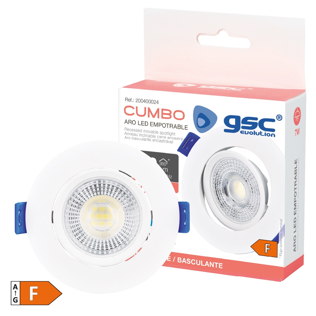 Aro basculante redondo empotrable LED Cumbo 7W 6500K Blanco 