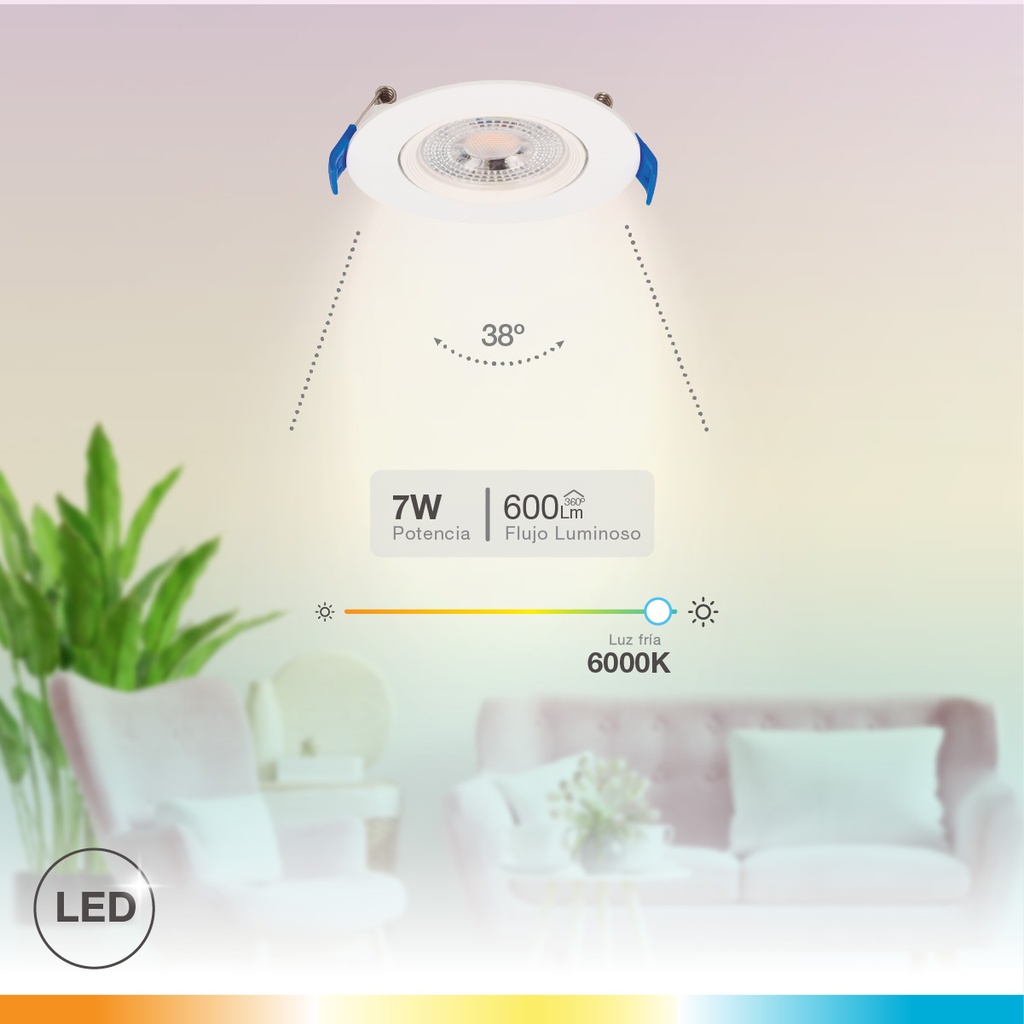 Aro basculante redondo empotrable LED Cumbo 7W 6500K Blanco 