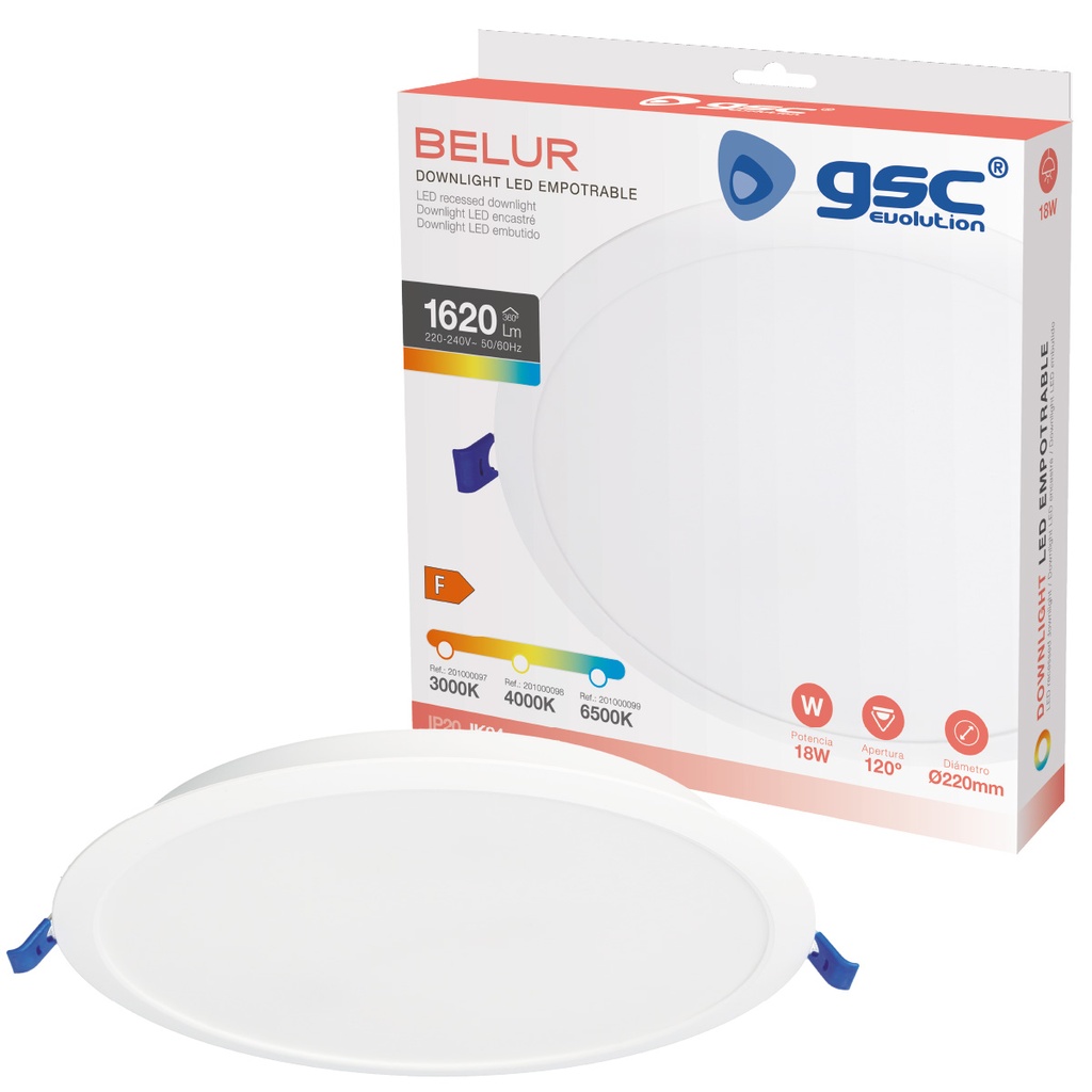 Downlight empotrable LED redondo Belur 18W 3000K Blanco