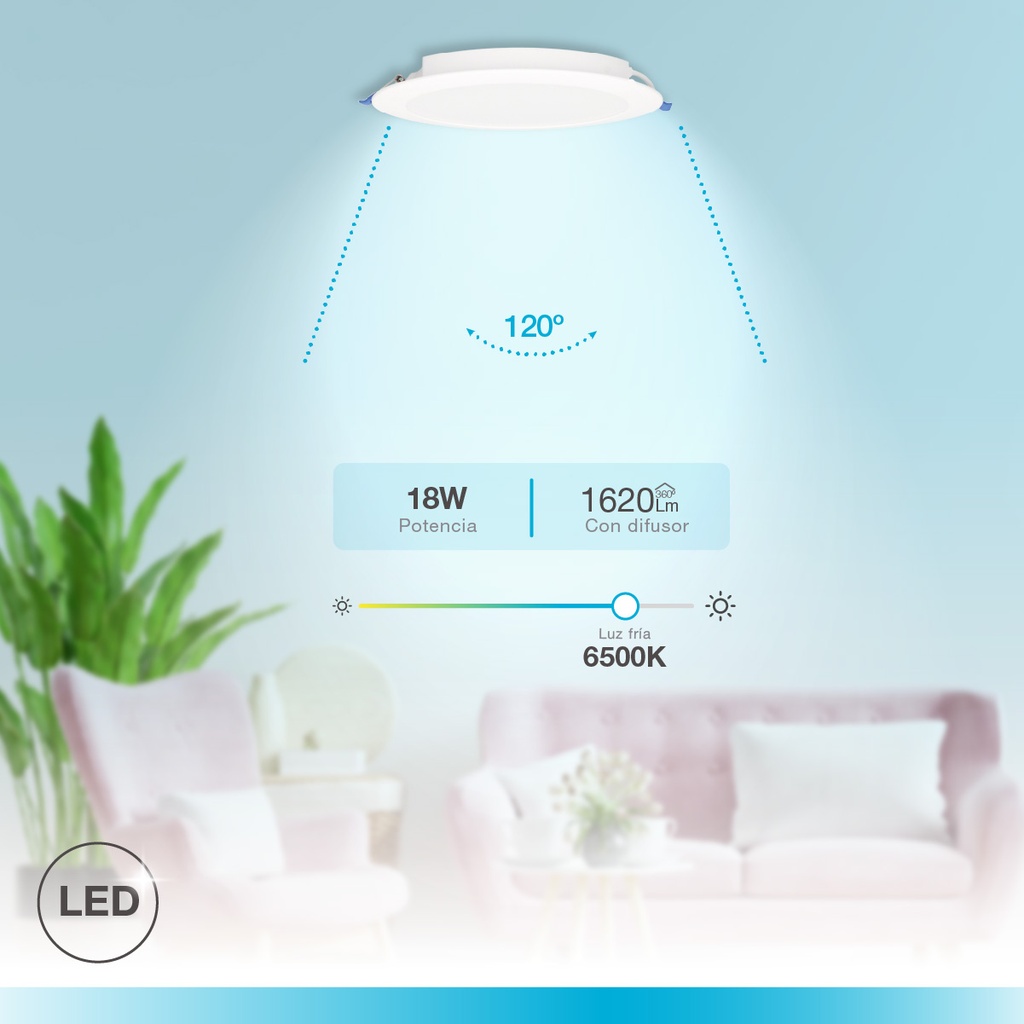 Downlight empotrable LED redondo Belur 18W 6500K Blanco