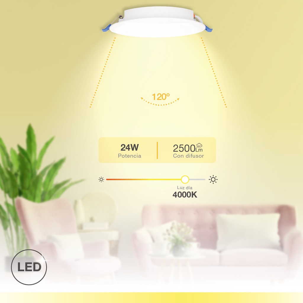 Downlight empotrable LED redondo Belur 24W 4000K Blanco
