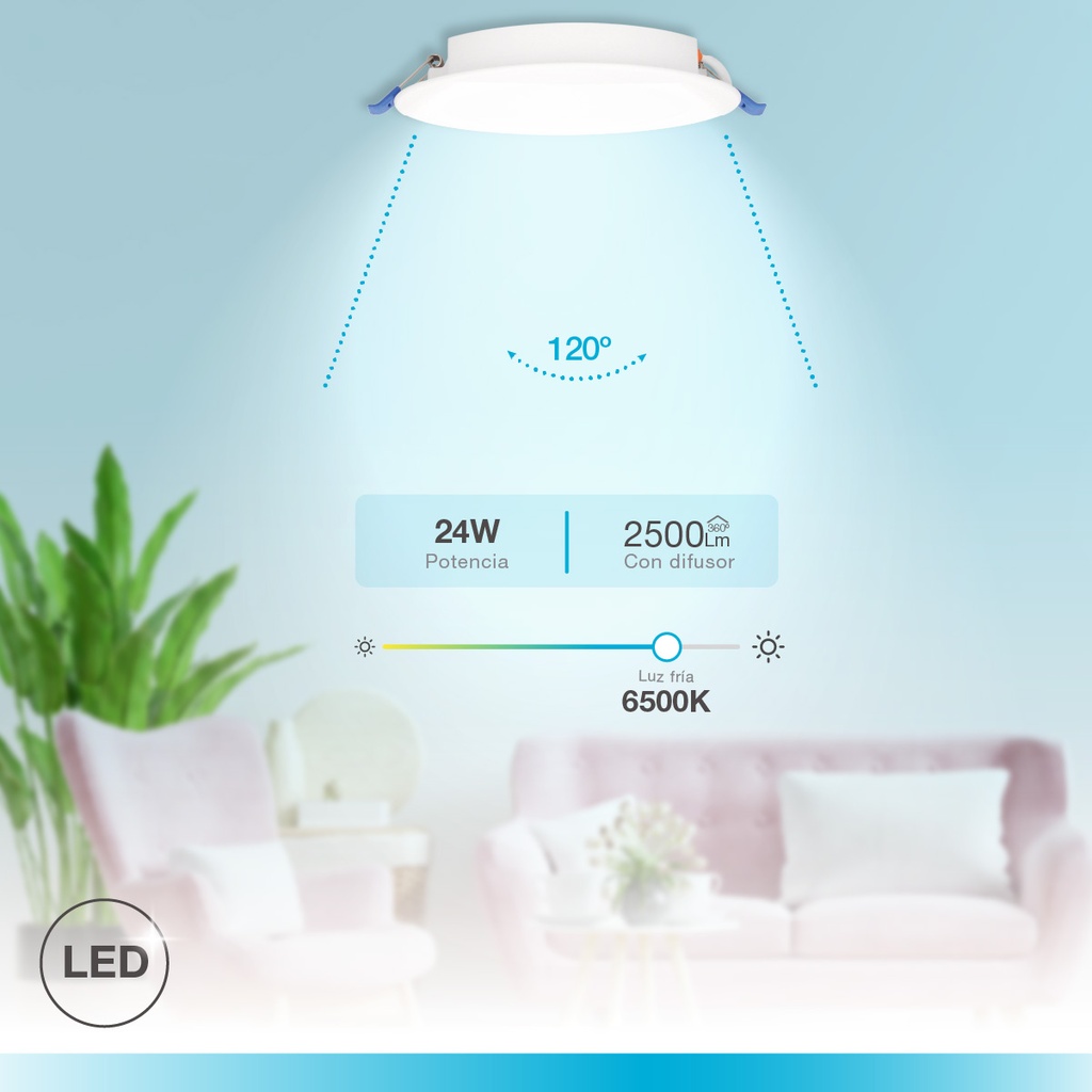Downlight empotrable LED redondo Belur 24W 6500K Blanco