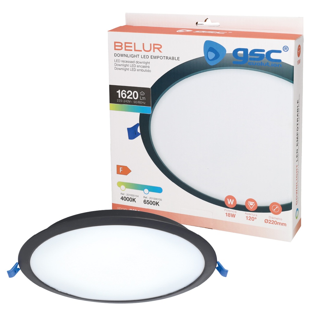 Downlight empotrable LED redondo Belur 18W 6500K Negro