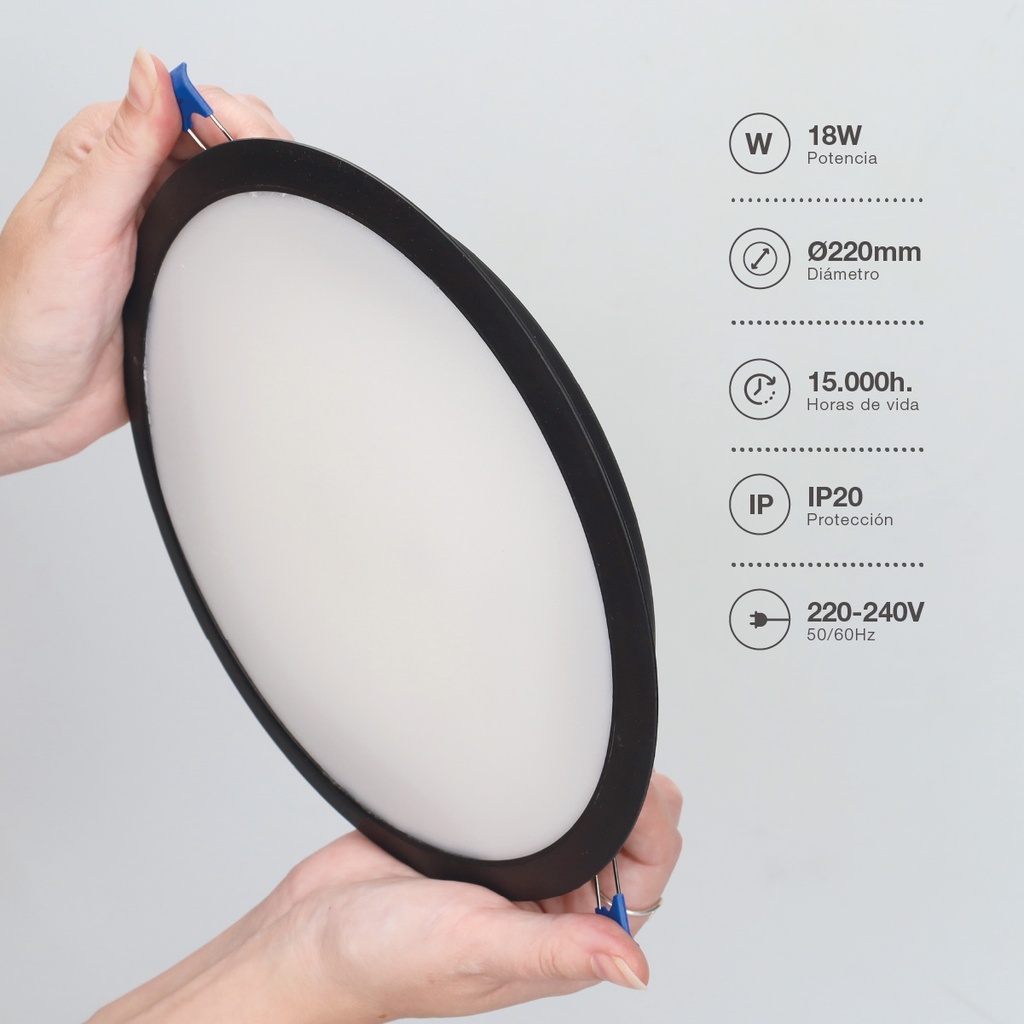 Downlight empotrable LED redondo Belur 18W 6500K Negro