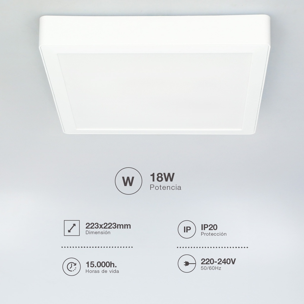 Downlight superficie LED cuadrado Vasan 18W 6500K Blanco