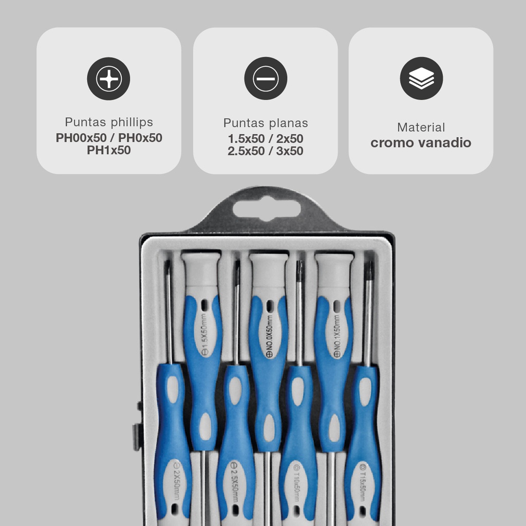 Set 7 destornilladores de alta precisión - 4 planos y 3 Philips