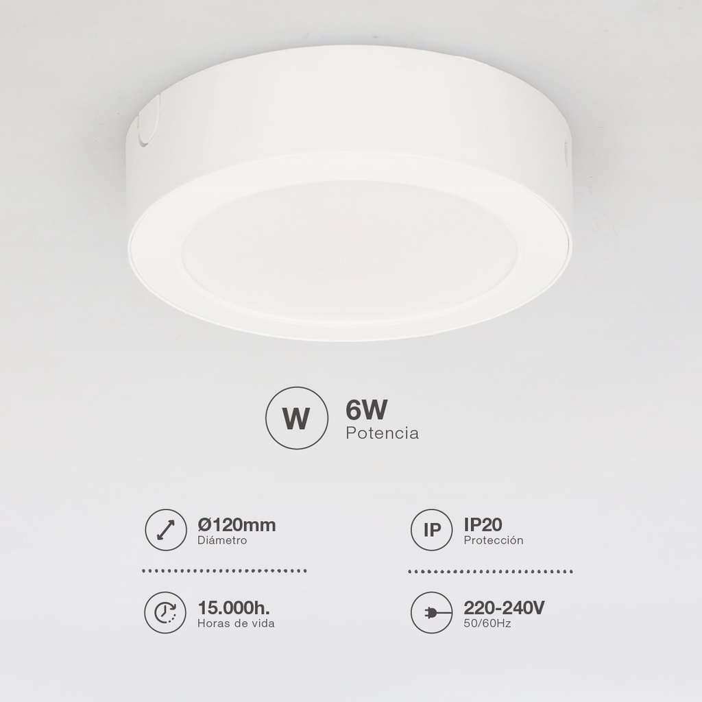 Downlight superficie LED redondo Bogur 6W 4000K Blanco
