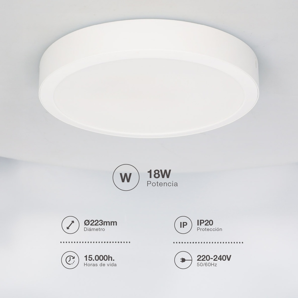 Downlight superficie LED redondo Bogur 18W 4000K Blanco