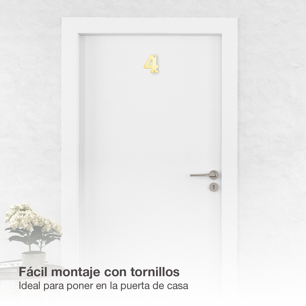 Número puerta 4 acero inoxidable con tornillo